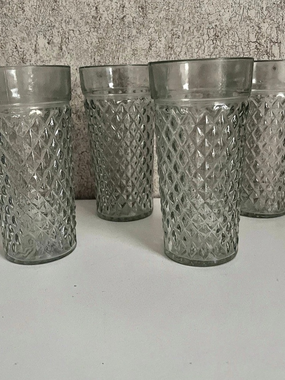 Indiana Glass Quilted Diamond Point Clear Flat Tumbler Glasses Set of 425